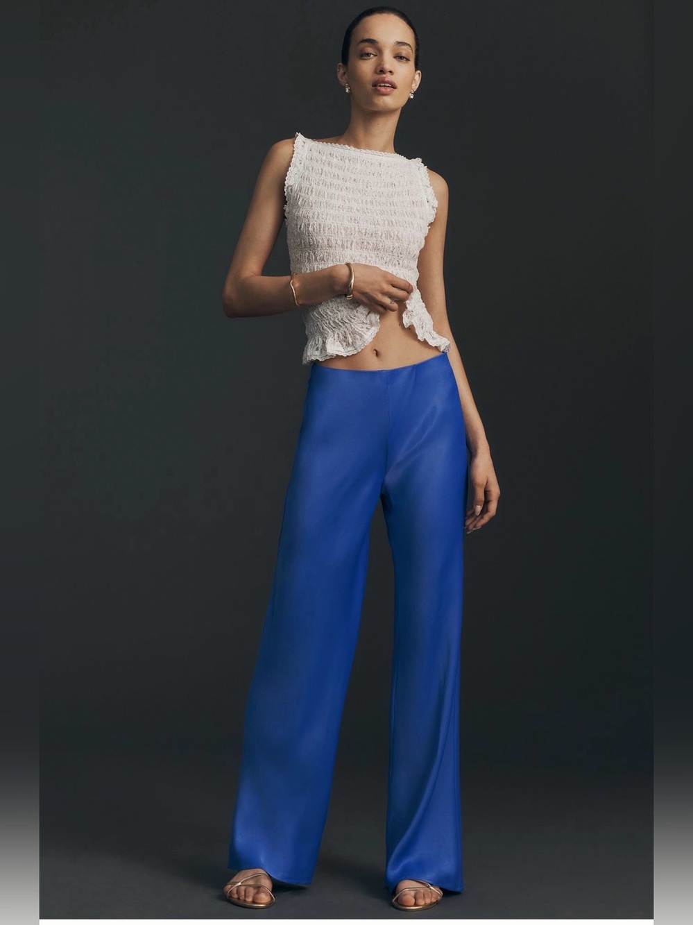 Anthropologie Satin Wide-Leg Pants in Electric Blue